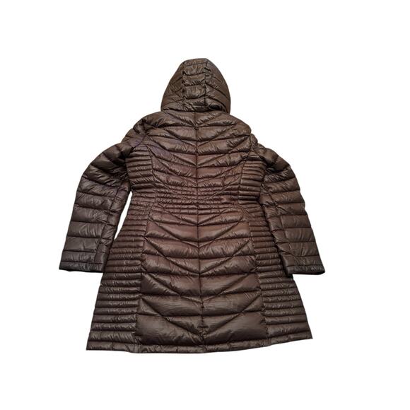Calvin Klein Chocolate Brown Down Coat M Hooded Packable Puffer Quiet Luxury - Picture 3 of 13